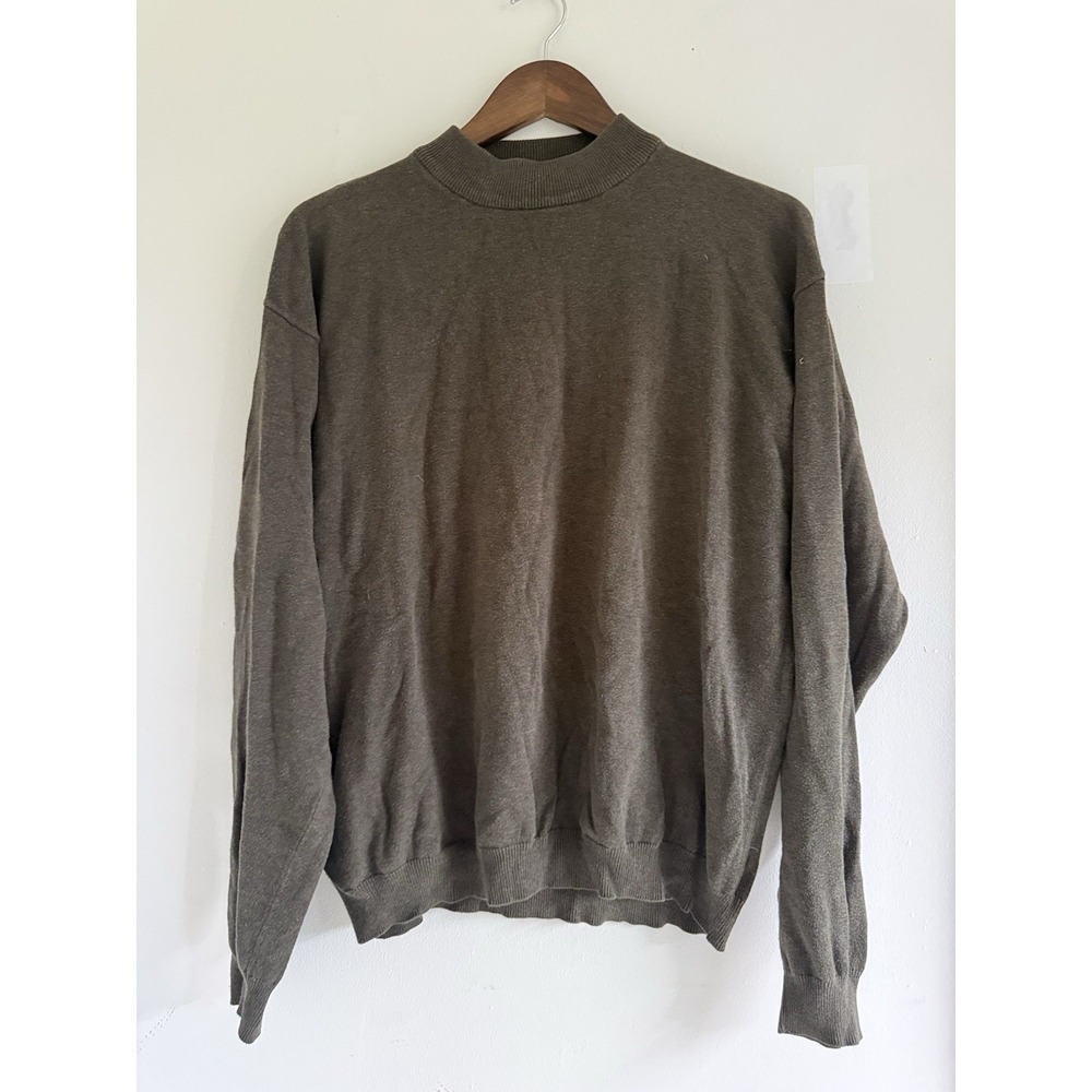 Massini Collection Men's Mock Neck Sweater Brown Cotton Size L Minimalist